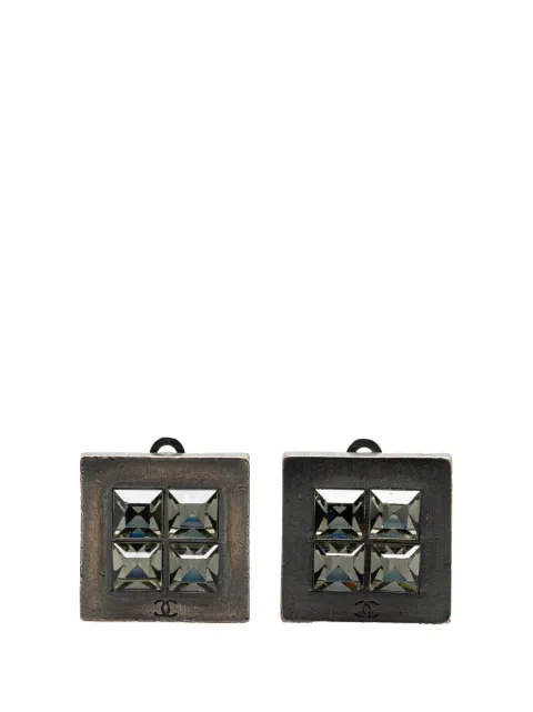 CHANEL Pre-Owned 2000 Silver Plated Square Crystal Clip On Earrings costume earrings