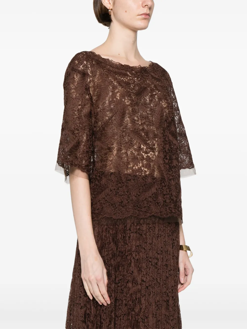 Ermanno Scervino Blouse met kant Bruin