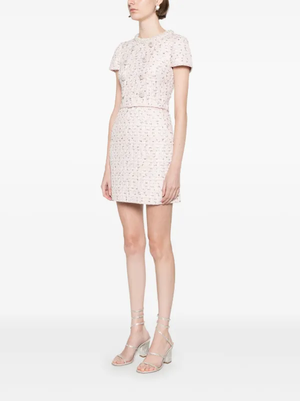 【大人気】SELF PORTRAIT ピンクブークレパールミニドレス Self-Portrait Boucle pearl-embellished Mini Dress | Pink