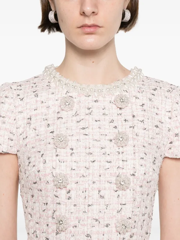 【大人気】SELF PORTRAIT ピンクブークレパールミニドレス Self-Portrait Boucle pearl-embellished Mini Dress | Pink