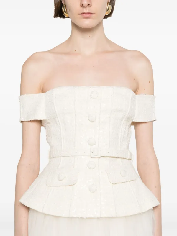 Self-Portrait Boucl Tulle Midi Dress | Neutrals | FARFETCH GE