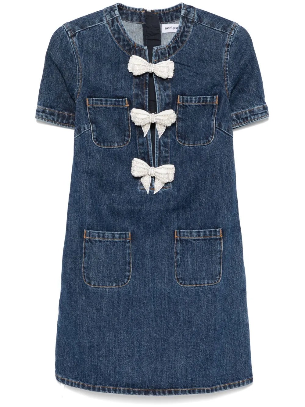 denim bow mini dress