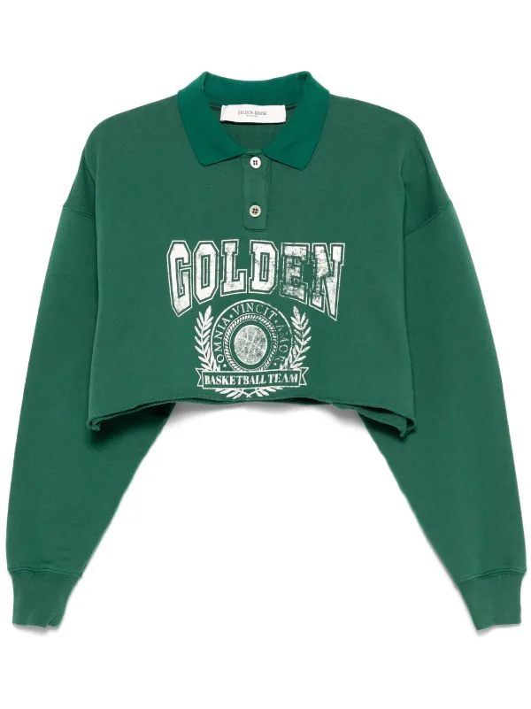 Golden Goose Printed Cropped Polo Top in Green