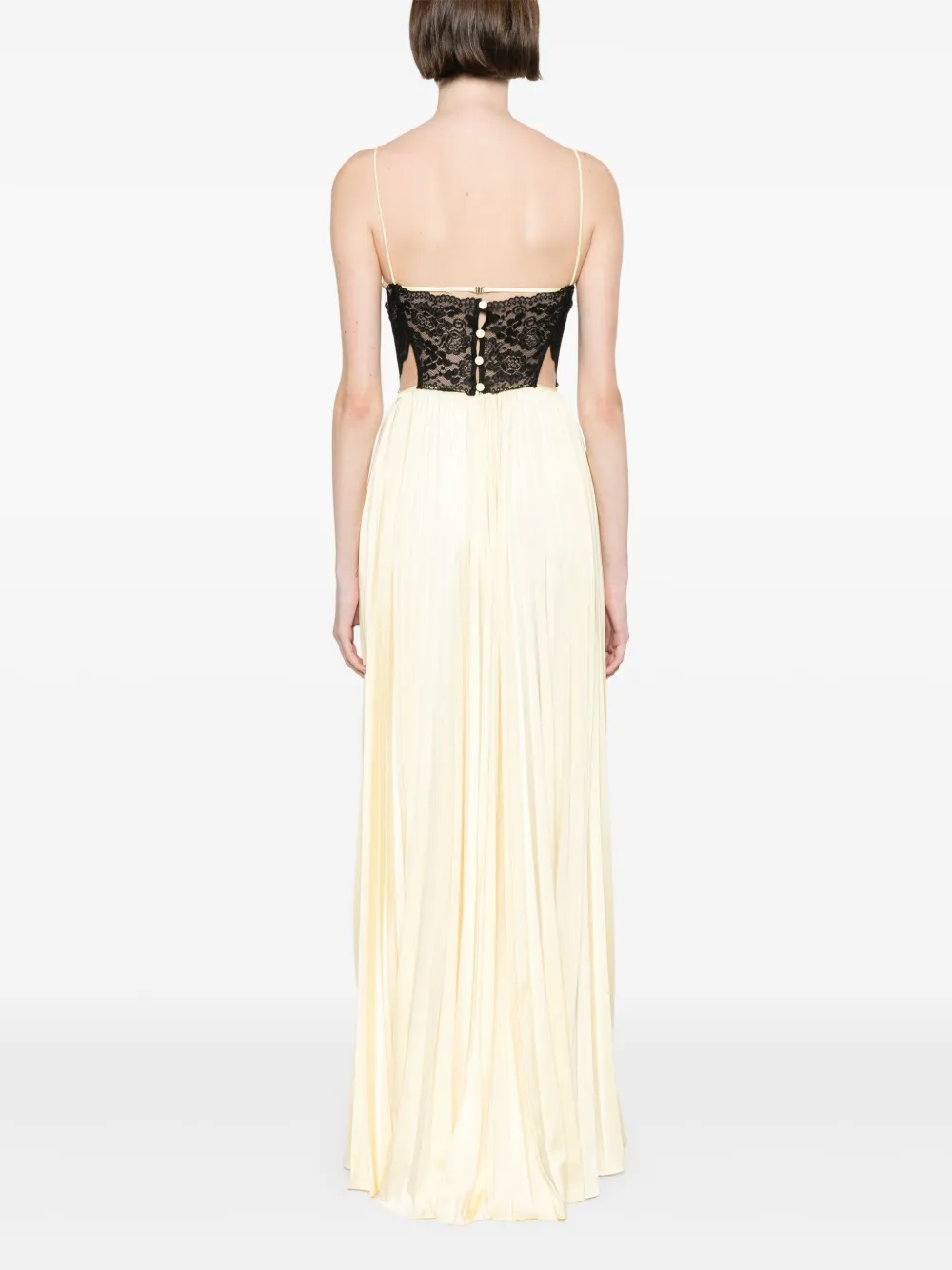 Shop Self-portrait Satin Lace Maxi Dress In Yellow