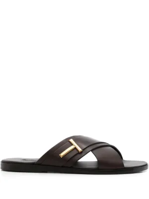 TOM FORD★トムフォード レザー スライド サンダル TOM FORD レザー スライドサンダル ロゴ入り | NET-A-PORTER