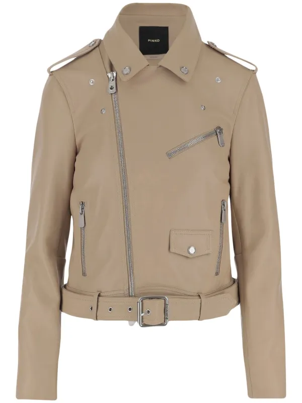 PINKO レザー ライダースジャケット | ニュートラル | FARFETCH JP