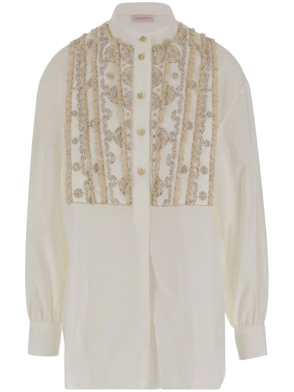 Valentino Bead-embroidered Cotton Shirt