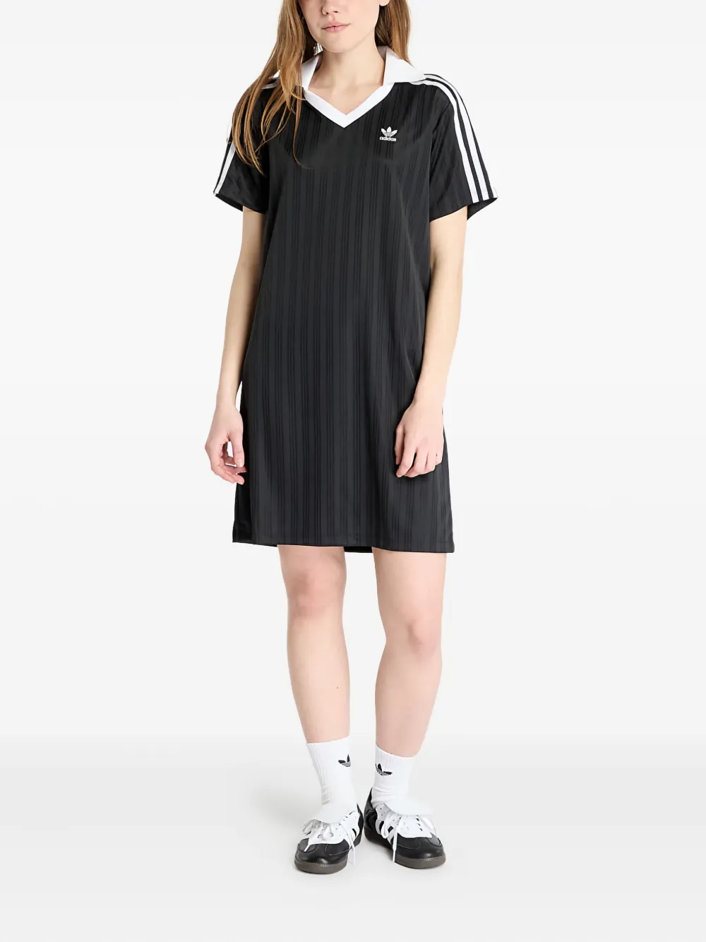Adidas Originals Jacquard V-neck Mini Dress In Black
