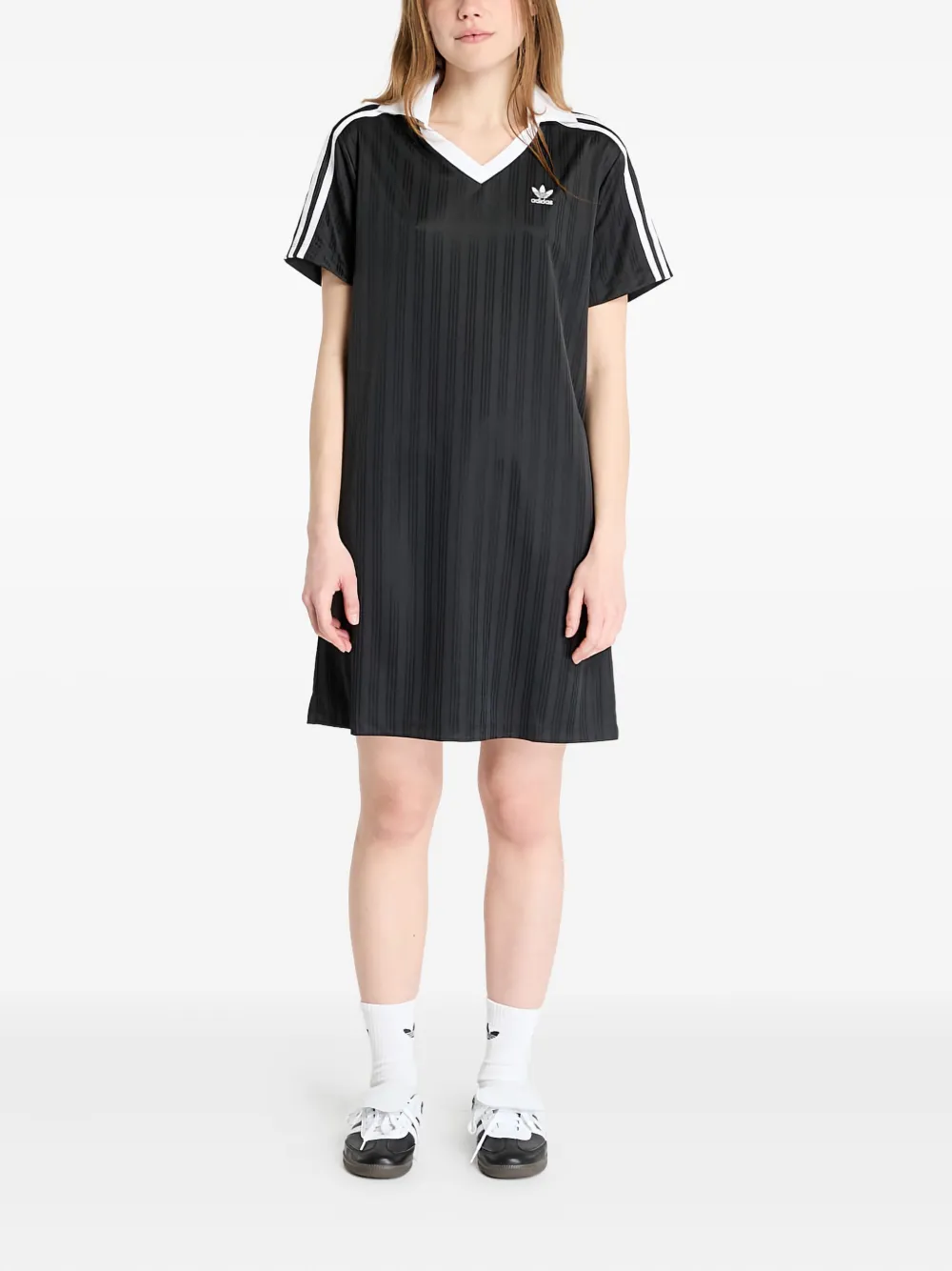 Adidas Originals Jacquard V-neck Mini Dress In Black