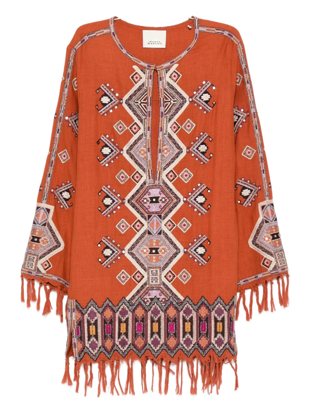Isabel Marant Fringed Mini Dress In Orange