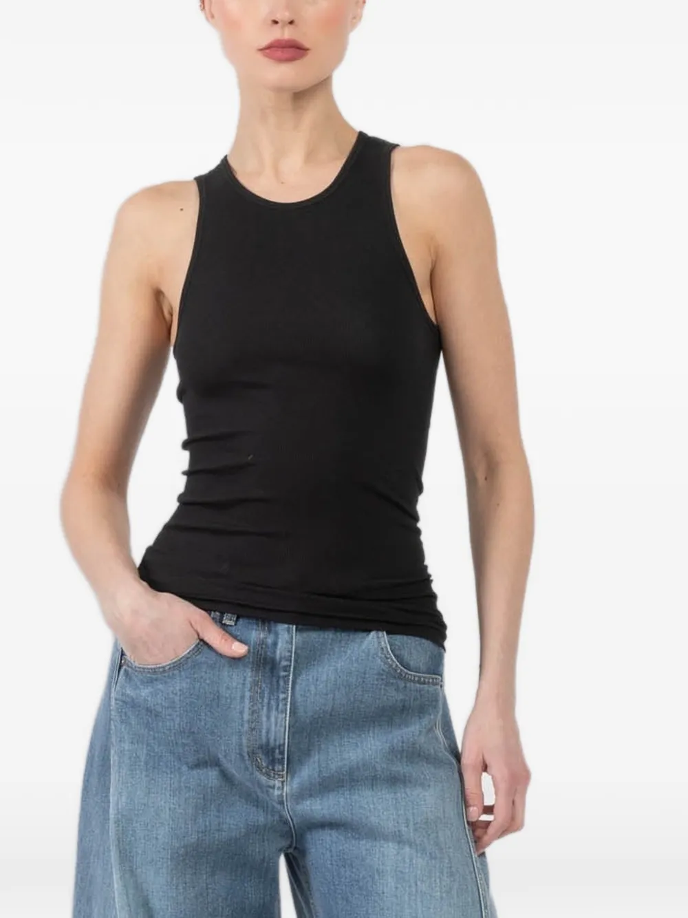 Tibi Ribbed Racerback Top In Black