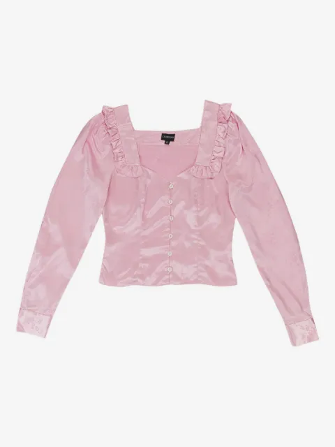 Callipygian jacquard ruffled blouse