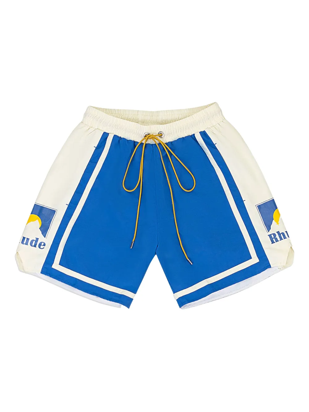 RHUDE Zwembroek met logoprint en vlakken Blauw