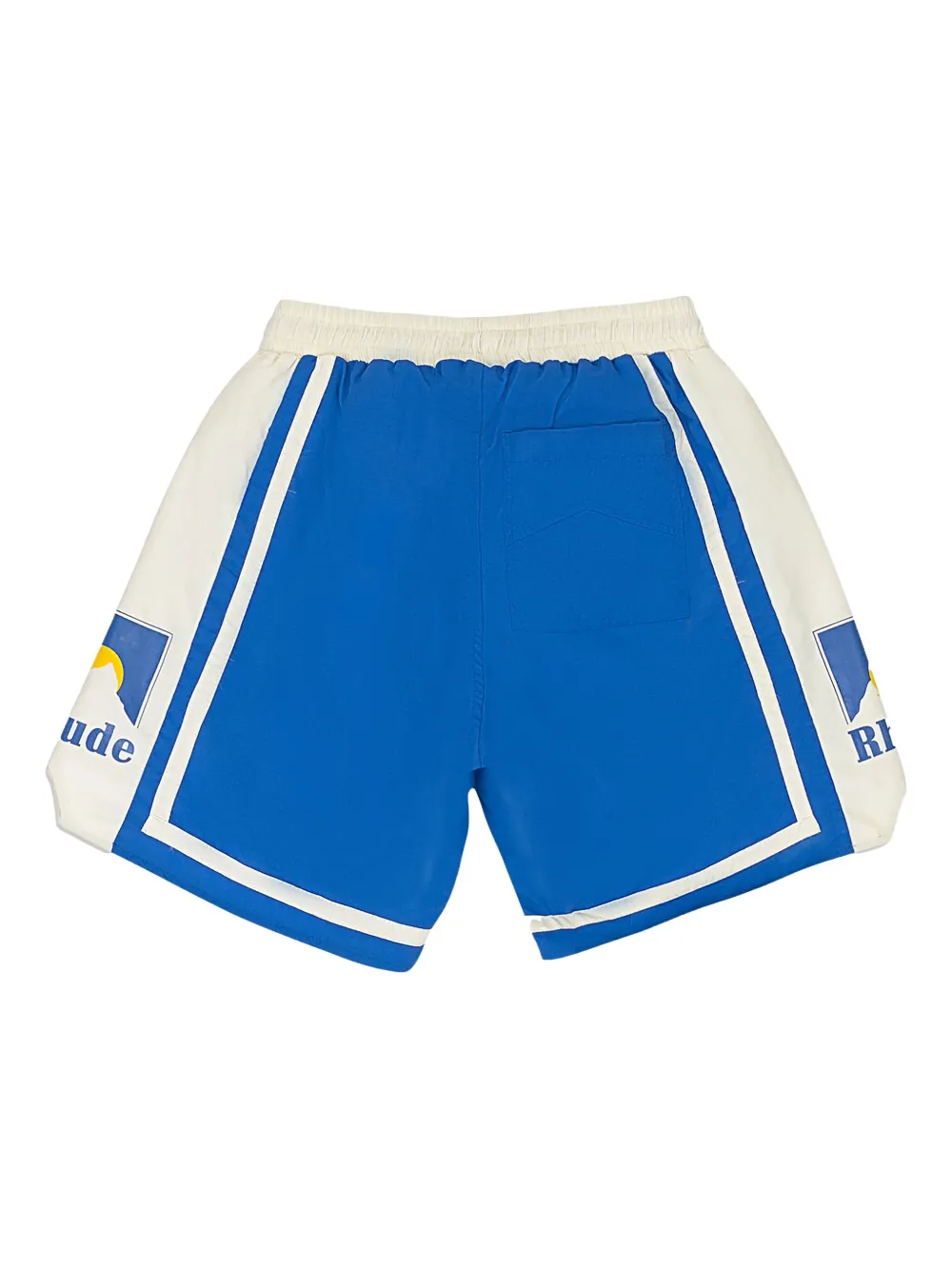 RHUDE Zwembroek met logoprint en vlakken Blauw