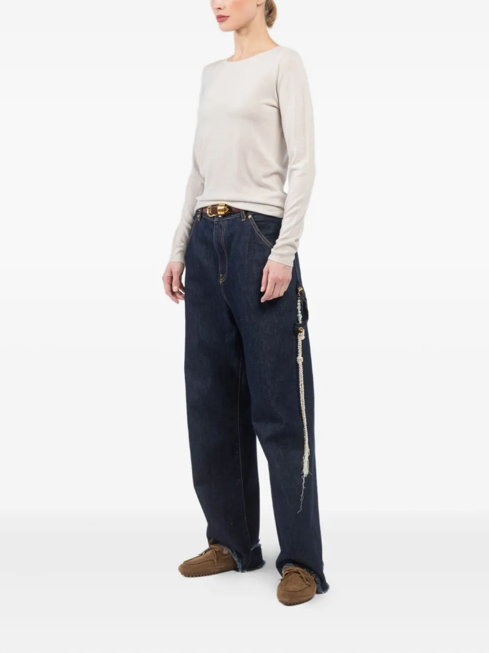 extreme cashmere Top met ronde hals en lange mouwen Beige
