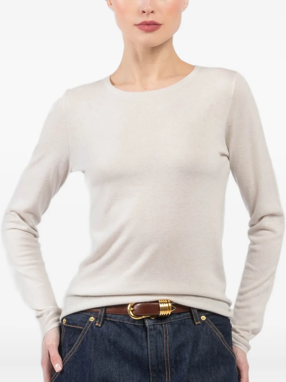 extreme cashmere round-neck long-sleeved top | Neutrals | Image 1