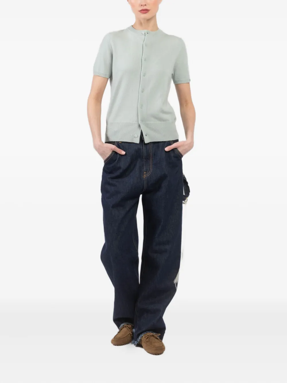 extreme cashmere short-sleeve buttoned cardigan Groen