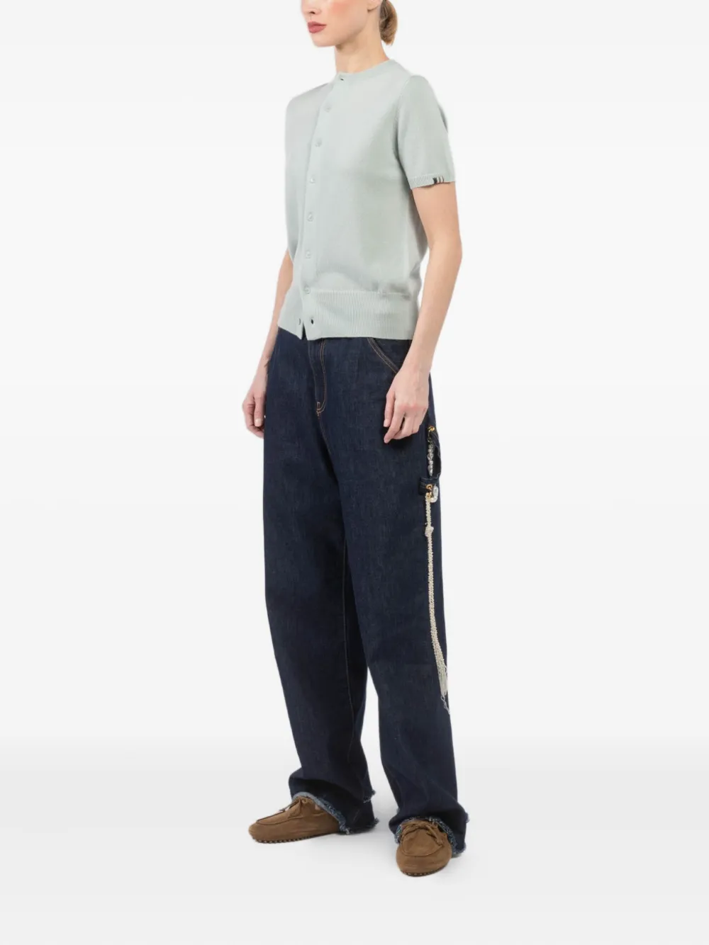 extreme cashmere short-sleeve buttoned cardigan Groen
