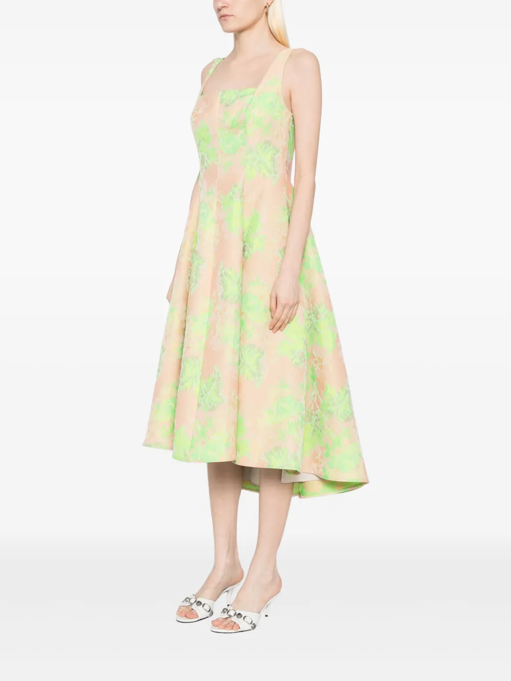 Amsale Jurk met abstract bloemen jacquard Beige