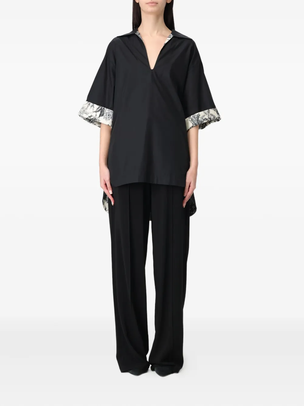 SIMONA CORSELLINI Blouse met print op de manchetten Zwart