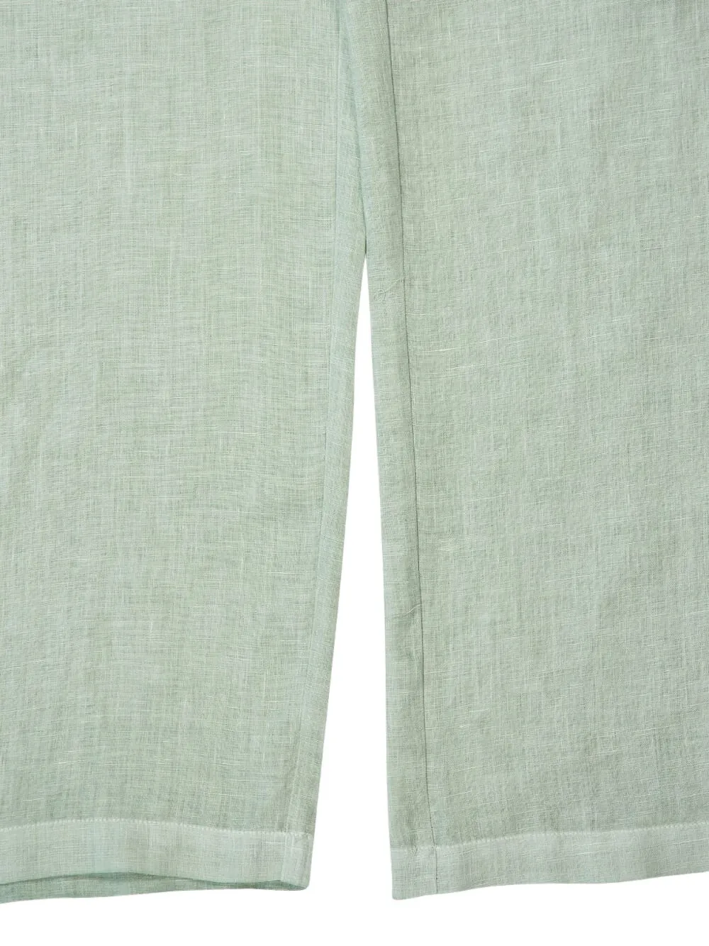 120% Lino Drawstring Linen Pants In Green