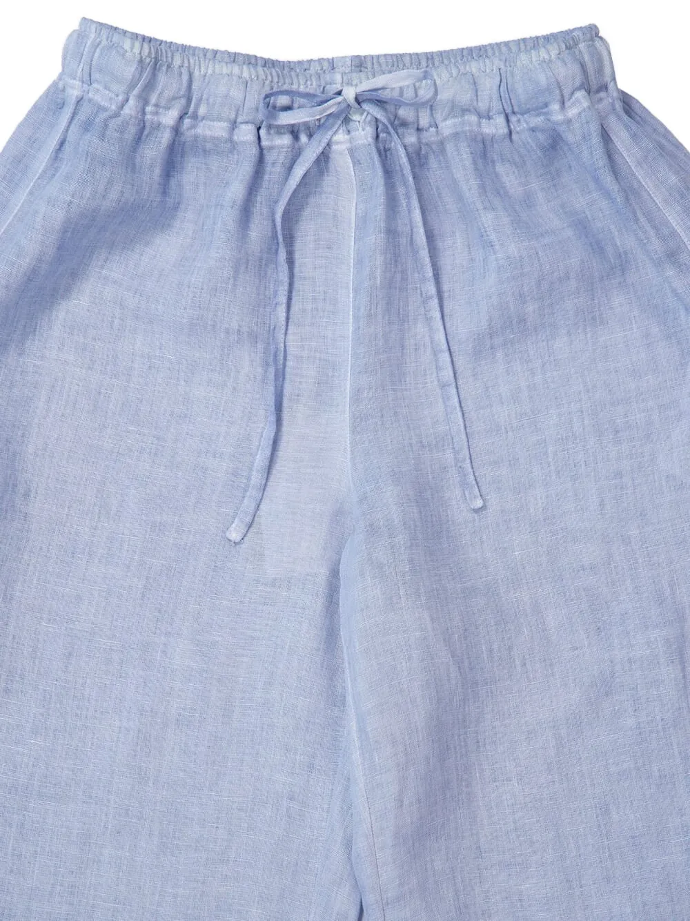 120% Lino Drawstring Linen Pants In Blue
