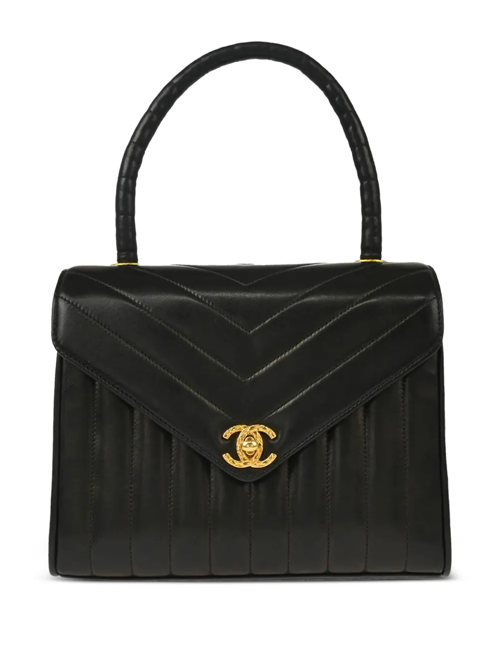 CHANEL Pre-Owned 1992s Vステッチ ハンドバッグ - ブラック CHANEL Pre-Owned 1992s Vステッチ ハンドバッグ - ブラック