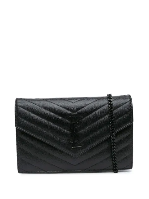 Saint Laurent Pre-Owned bolsa crossbody Grain De Poudre Chevron Monogram Monochrome Envelope Chain Wallet 2016