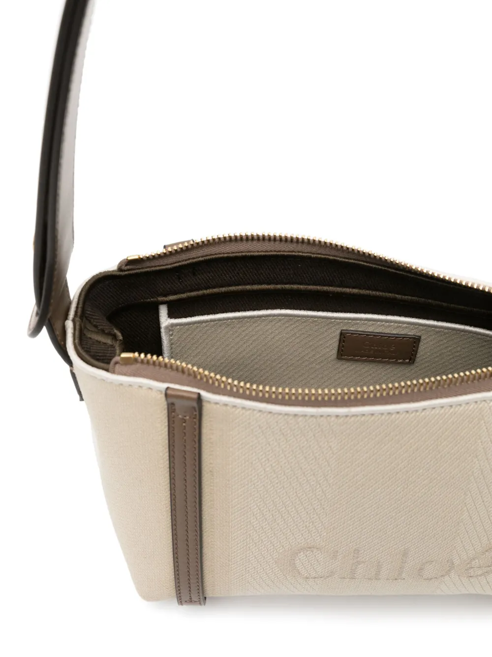 Chloé Monogram Jacquard Shoulder Bag With Leather Trim In Nude
