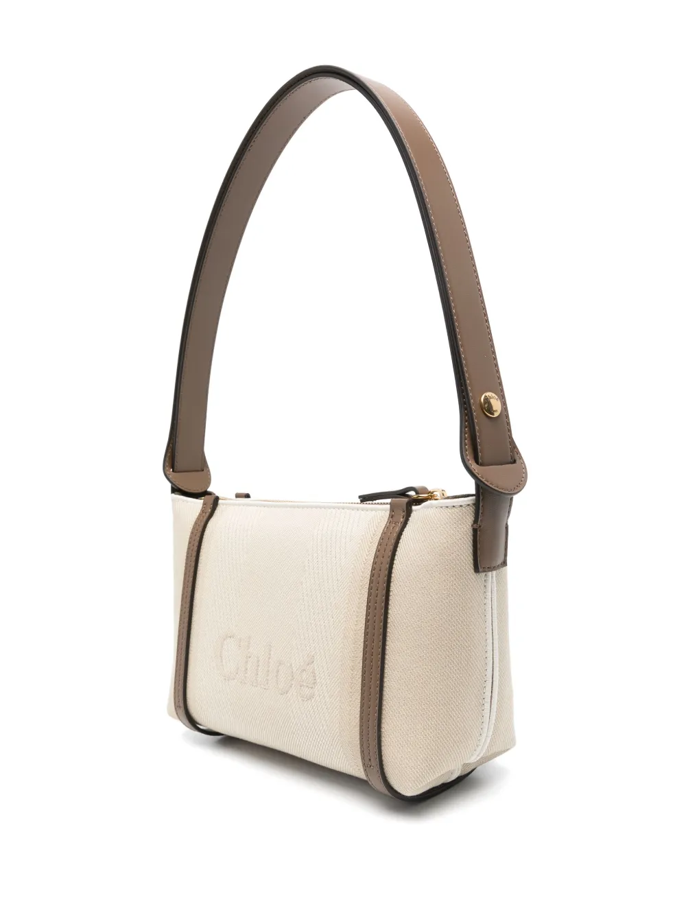 Chloé Monogram Jacquard Shoulder Bag With Leather Trim In Nude