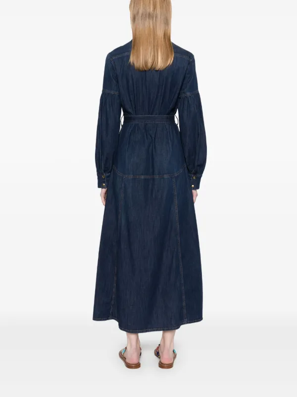 TWINSET Belted Denim Long Dress | Blue | FARFETCH