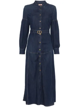 twinset belted denim long dress TWINSET Belted Denim Long Dress | Blue