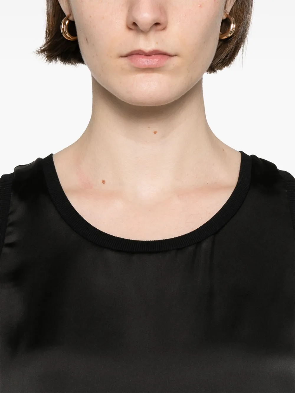 Herno Glam Knit Effect Satin Tank Top In Black