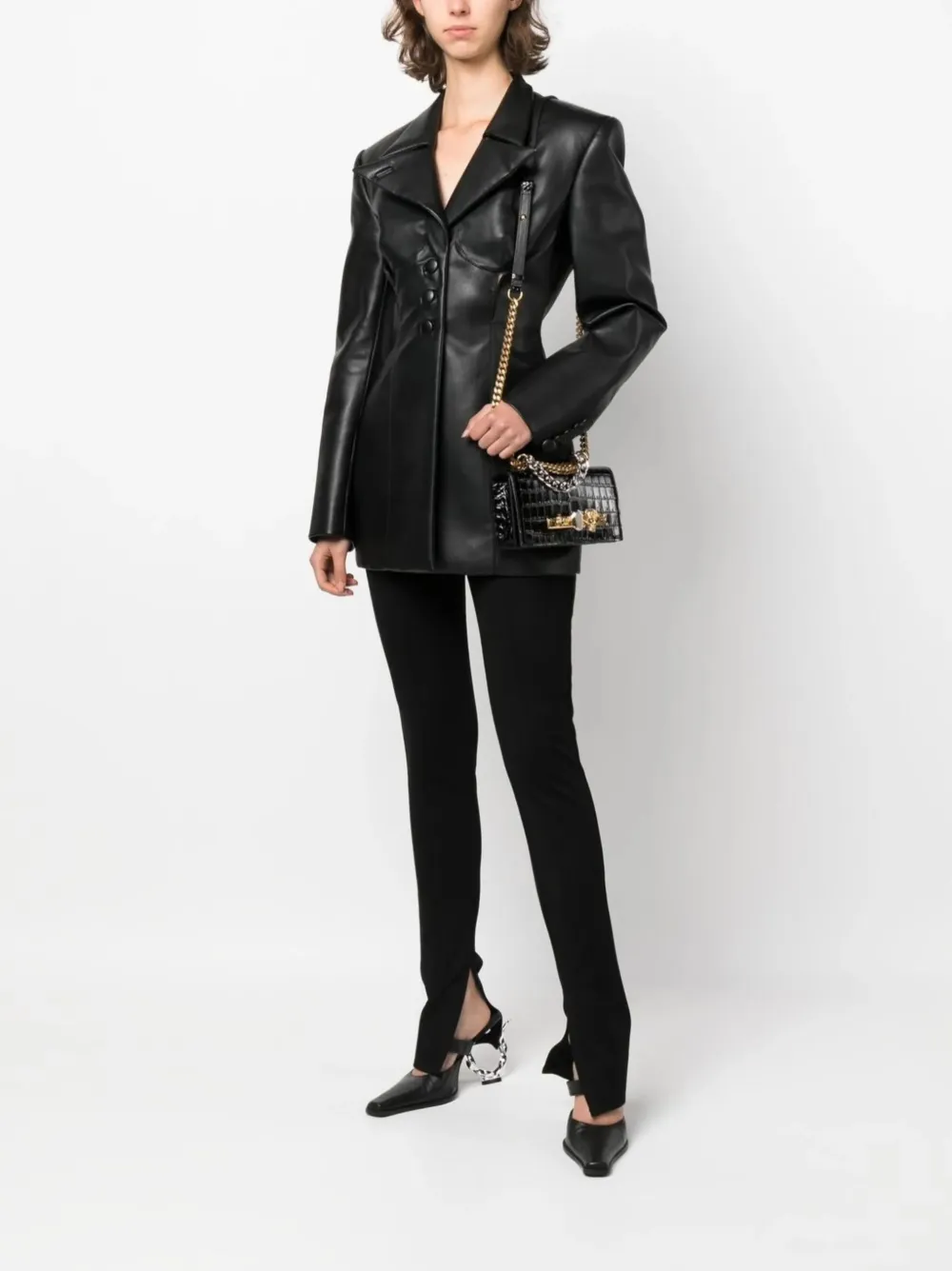Alexander McQueen Schoudertas met krokodillen-reliëf - Zwart