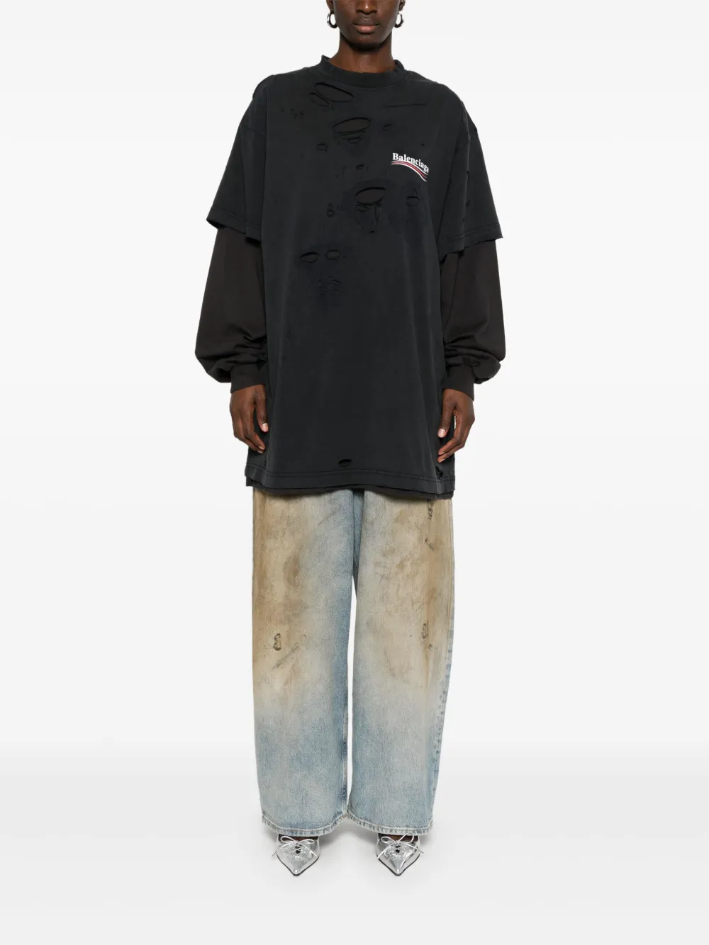 Balenciaga Gelaagd T-shirt met print Grijs