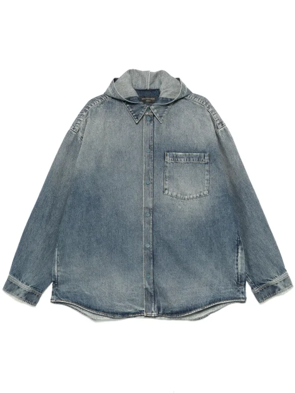 ジャケット Balenciaga Fitted Denim Jacket Balenciaga logo-print Denim Jacket | Blue | FARFETCH