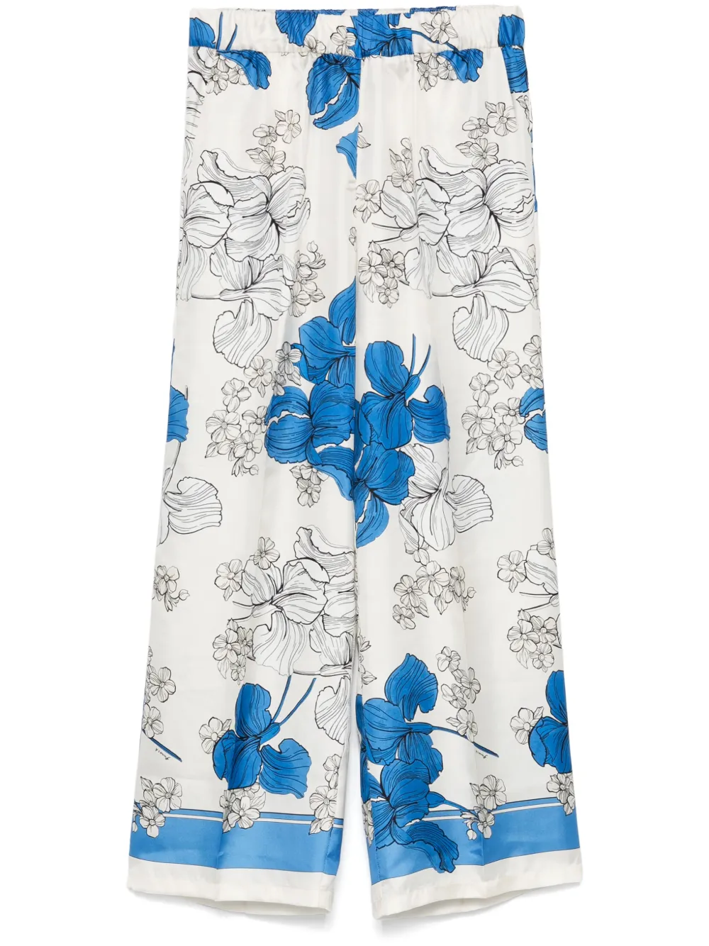 P.a.r.o.s.h Parosh Silk Satin Trousers With Vibrant Flower Print In Neutrals