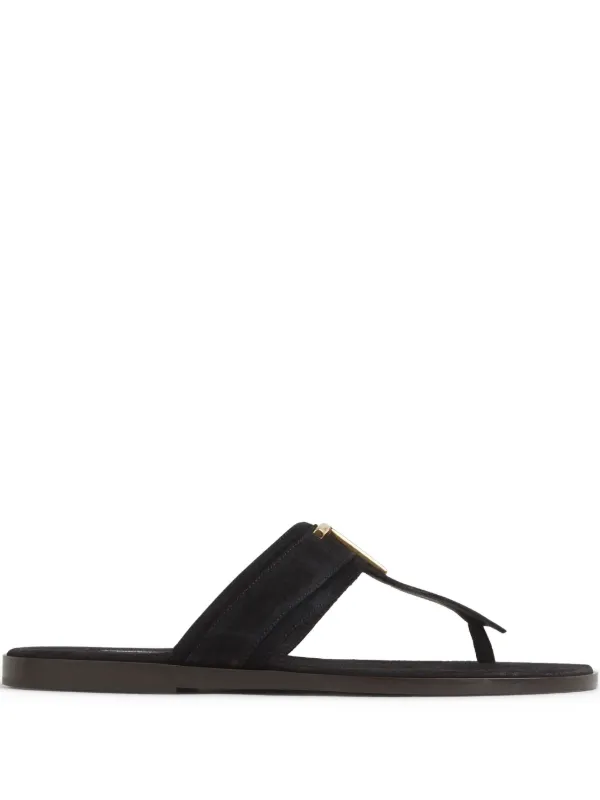 [TOM FORD] ロゴ スエード スライド TOM FORD Suede logo-stamp Slides | Black | FARFETCH