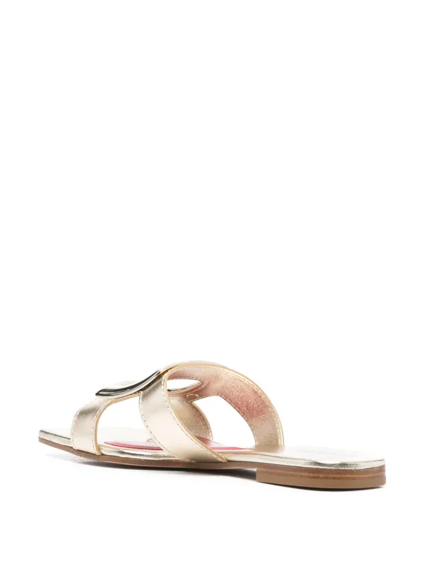 Roger Vivier buckle-detail Flat Sandals Gold FARFETCH