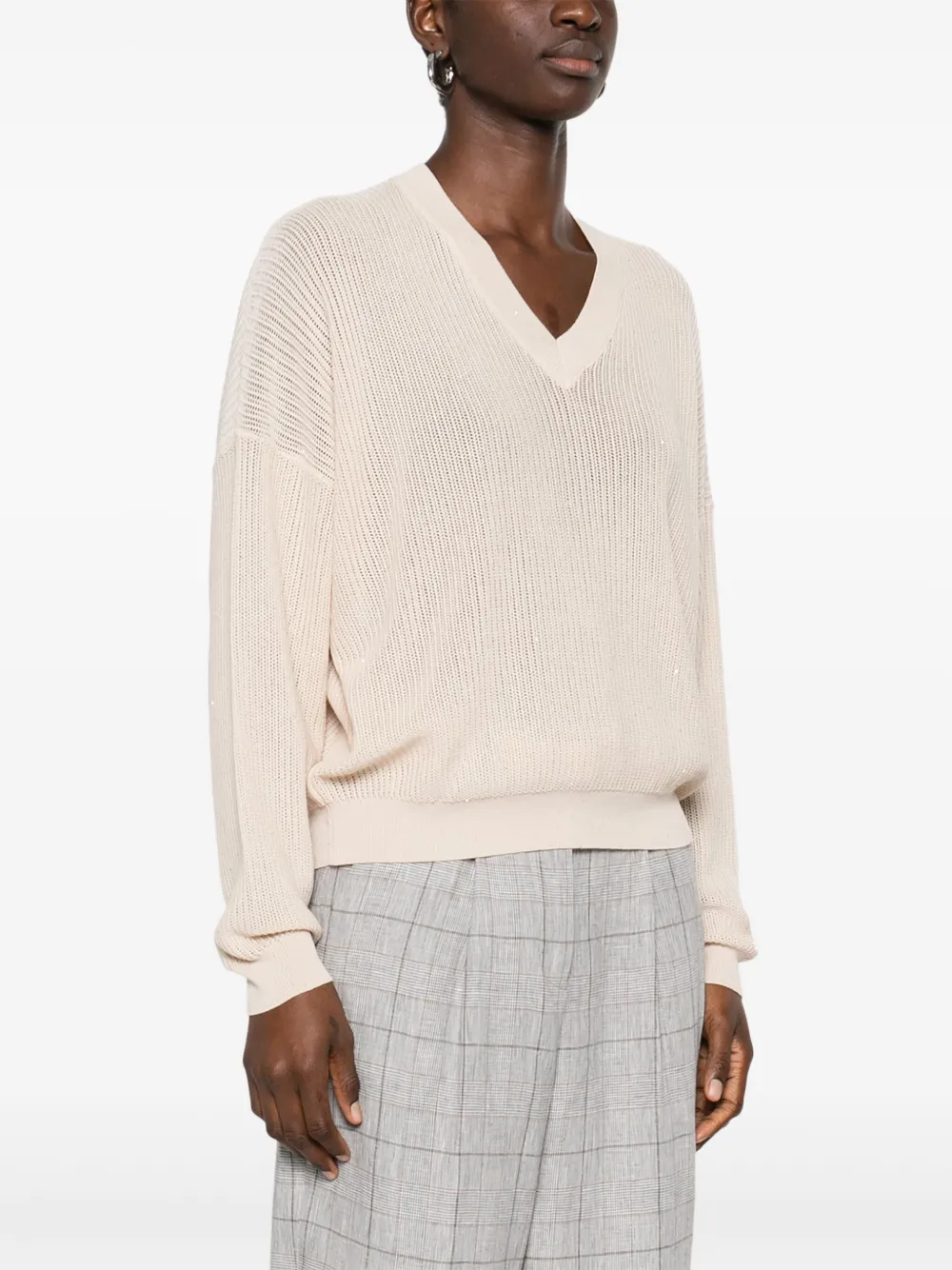 Shop Peserico Sequin-detail Cotton Top In Neutrals