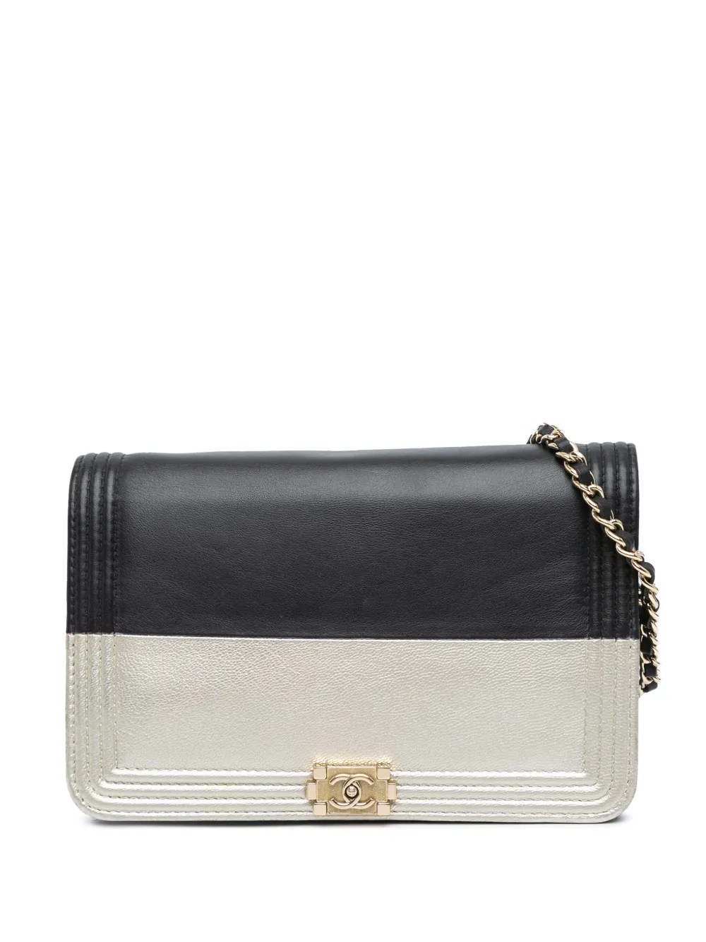 CHANEL Pre-Owned 2015-2016 バイカラーカーフスキン ボーイ ウォレットオンチェーン ショルダーバッグ - CHANEL Pre-Owned 2015-2016 バイカラーカーフスキン ボーイ ウォレットオンチェーン ショルダーバッグ -