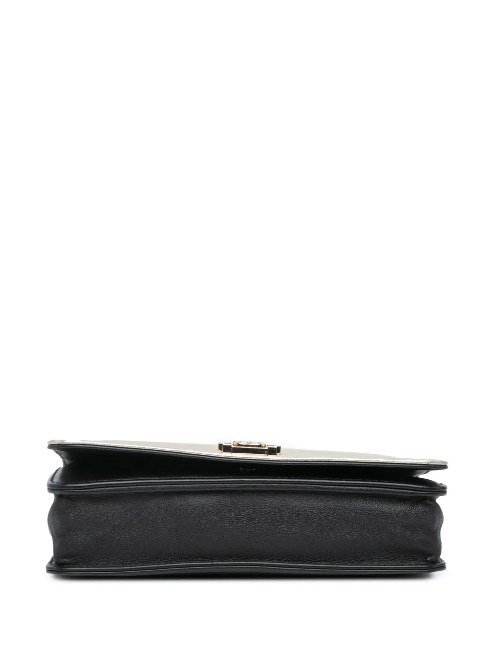 Pre-owned Chanel 2015-2016 Bicolor Calfskin Boy Wallet On Chain Crossbody Bag In Silver