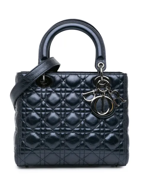 Christian Dior Pre-Owned Borsa a tracolla Lady Dior media in pelle di vitello effetto stropicciato con motivo Cannage 2016