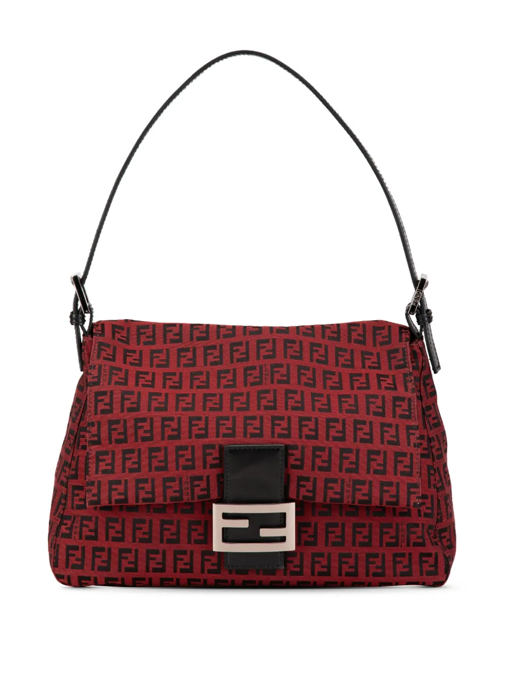 Pre-owned Fendi 2000-2010 Zucchino Canvas Mamma Forever Shoulder Bag In Black