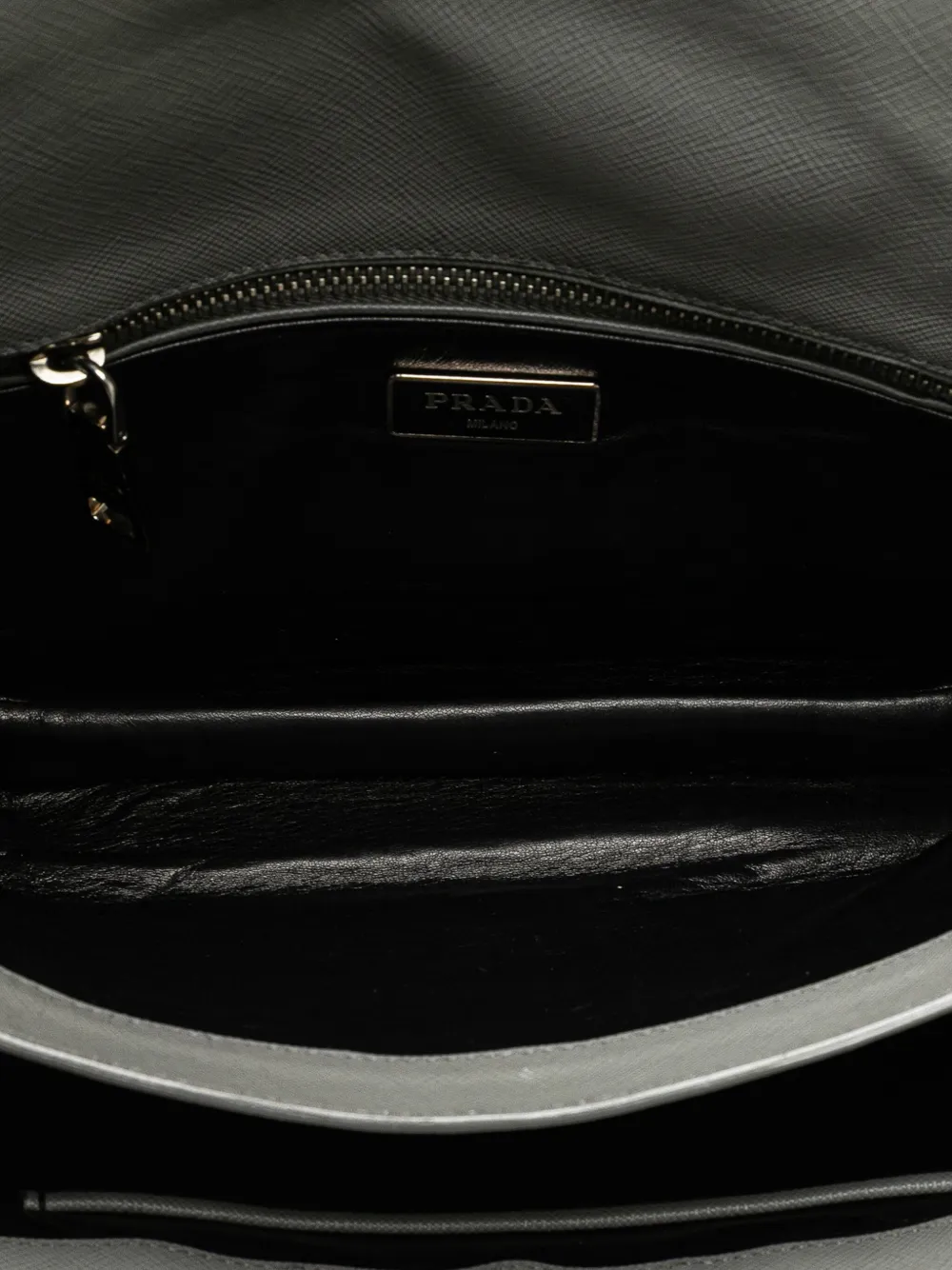 Pre-owned Prada 2010-2024 Saffiano Soft Stitched Sound Lock Shoulder Bag In Grey