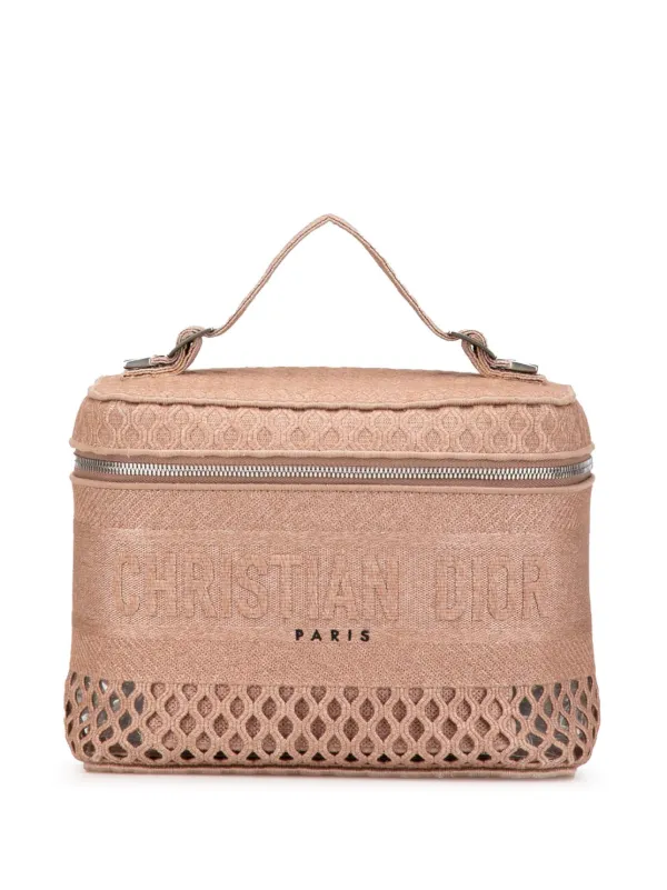 Dior Pre-owned 2020 Mesh Embroidered Diortravel Case Vanity Bag in Pink