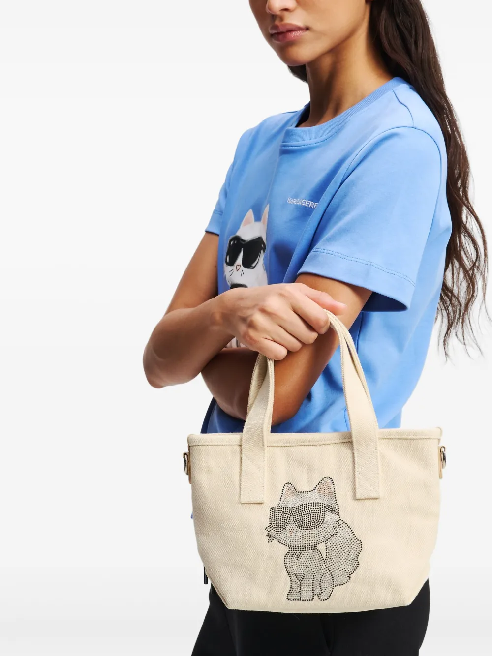 Karl Lagerfeld Shopper met kattenpatroon - Beige