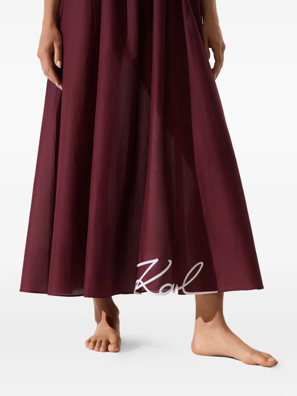 Karl Lagerfeld Signature strandjurk met gesmockt vlak Rood