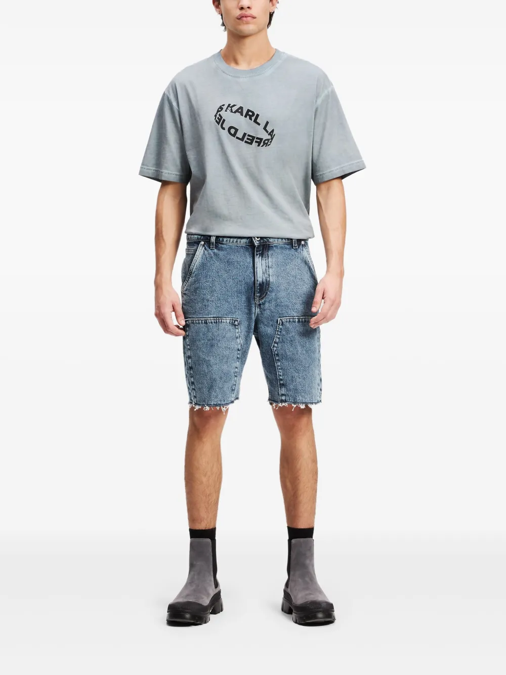 Karl Lagerfeld Jeans Shorts met gerafelde afwerking Blauw