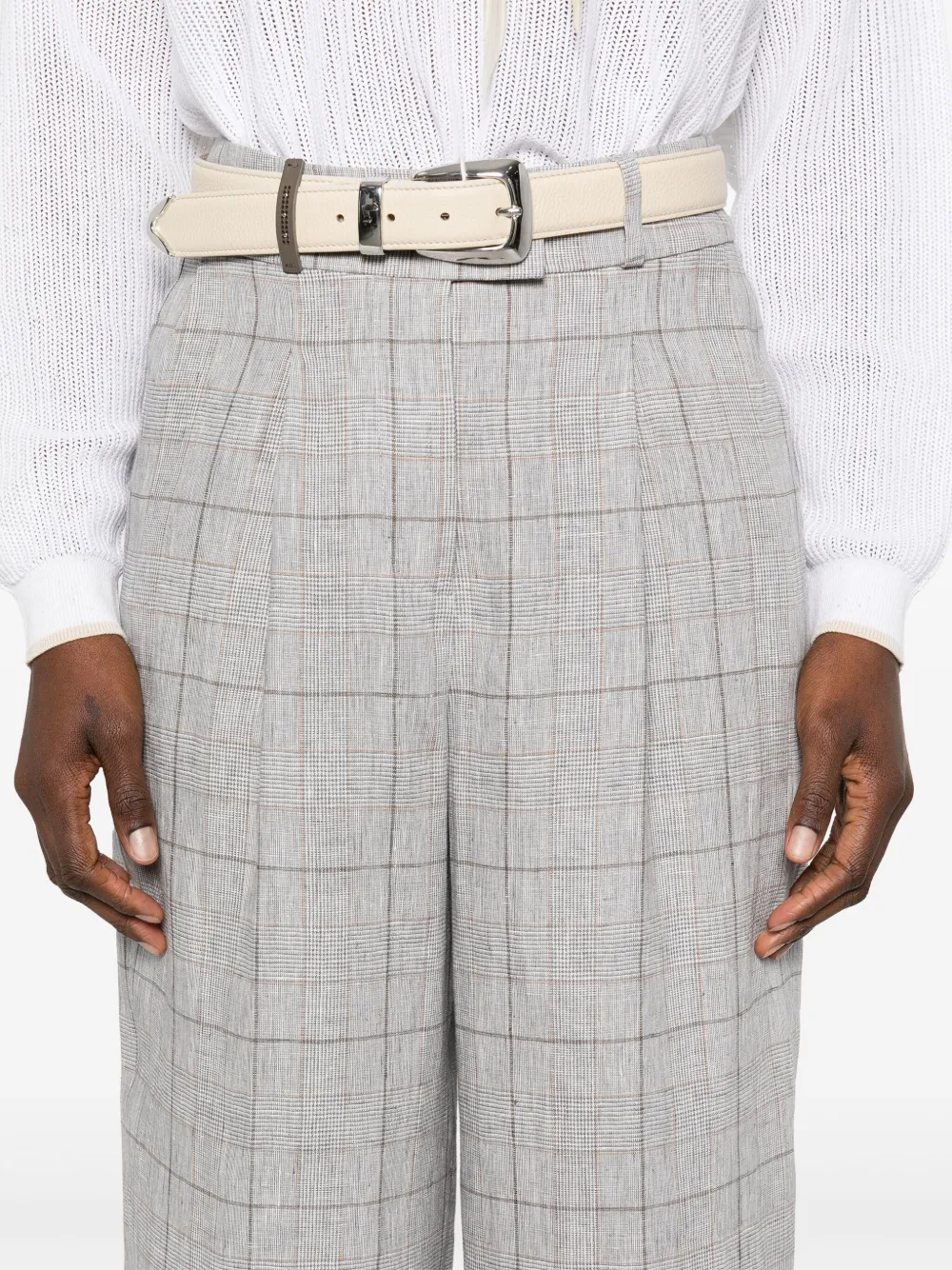 Peserico Prince of Wales geruite linnen broek Grijs
